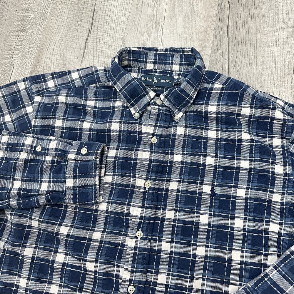 Ralph Lauren Flannel Shirt Mens XL Blue Plaid Casual Long Sleeve Classic Fit